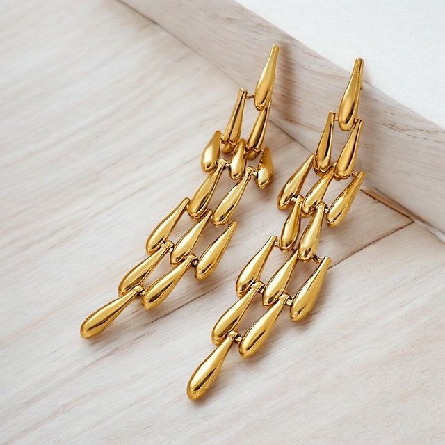 Chandelier drop earrings Antitarnish 18k Gold plated on stainless steel - Image 3