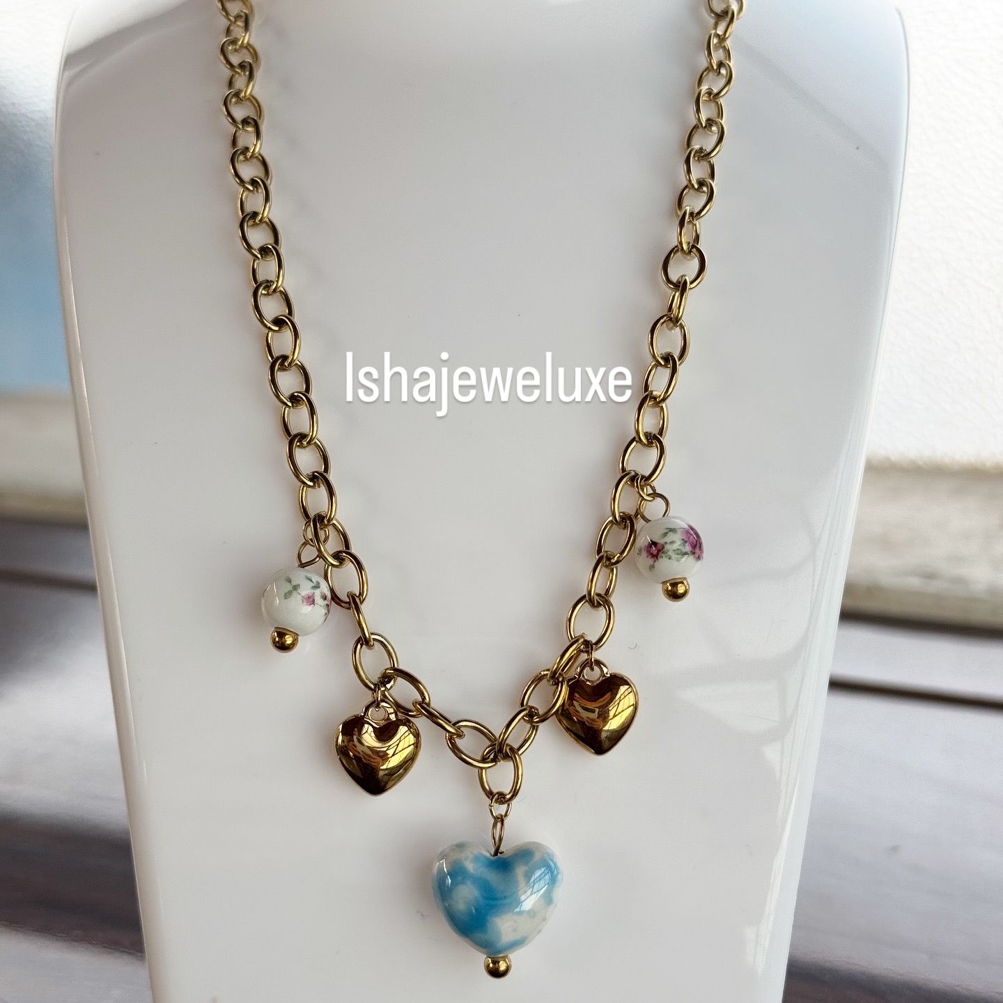 Heart shine enamel statement necklace 18k gold plated on Stainless Steel Anti Tarnish - Image 5