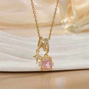 Pink SQR star charm 18k gold plated on Stainless Steel Anti Tarnish necklace