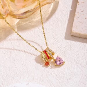 Orange heart charms 18k gold plated on Stainless Steel Anti Tarnish necklace