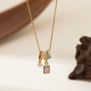 Blue outline ice cream coolers charms 18k gold plated on Stainless Steel Anti Tarnish necklace