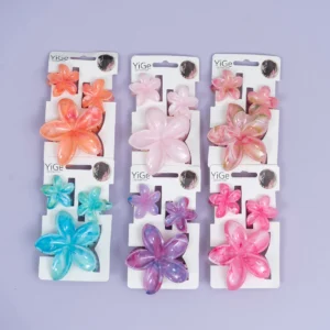 Glossy Floral Marble Hair Claw (3 pieces per card)