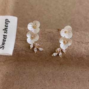 Two mini white blossom Korean stud earrings
