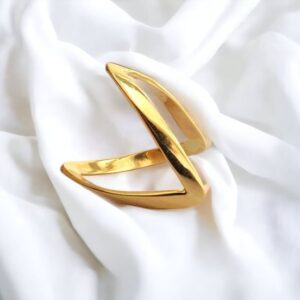 18K Gold Plated Plain V design adjustable ring ( Size 6,7,8 )
