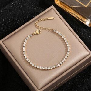 Tennis 18k gold plated on stainless steel chain bracelet