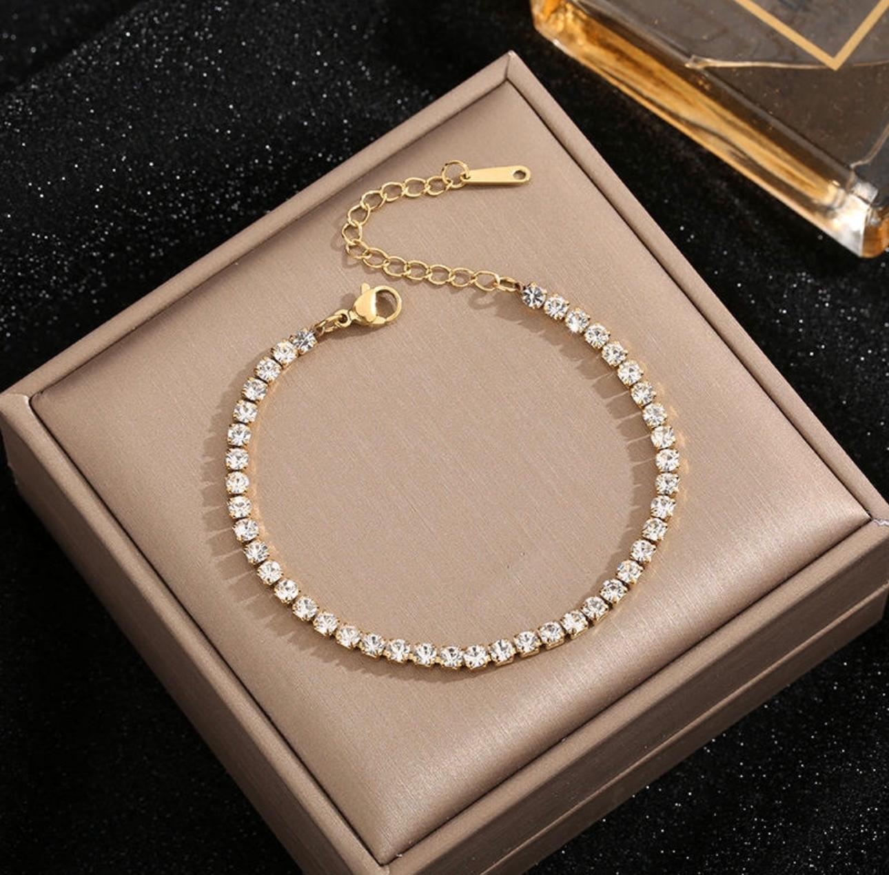 Tennis 18k gold plated on stainless steel chain bracelet