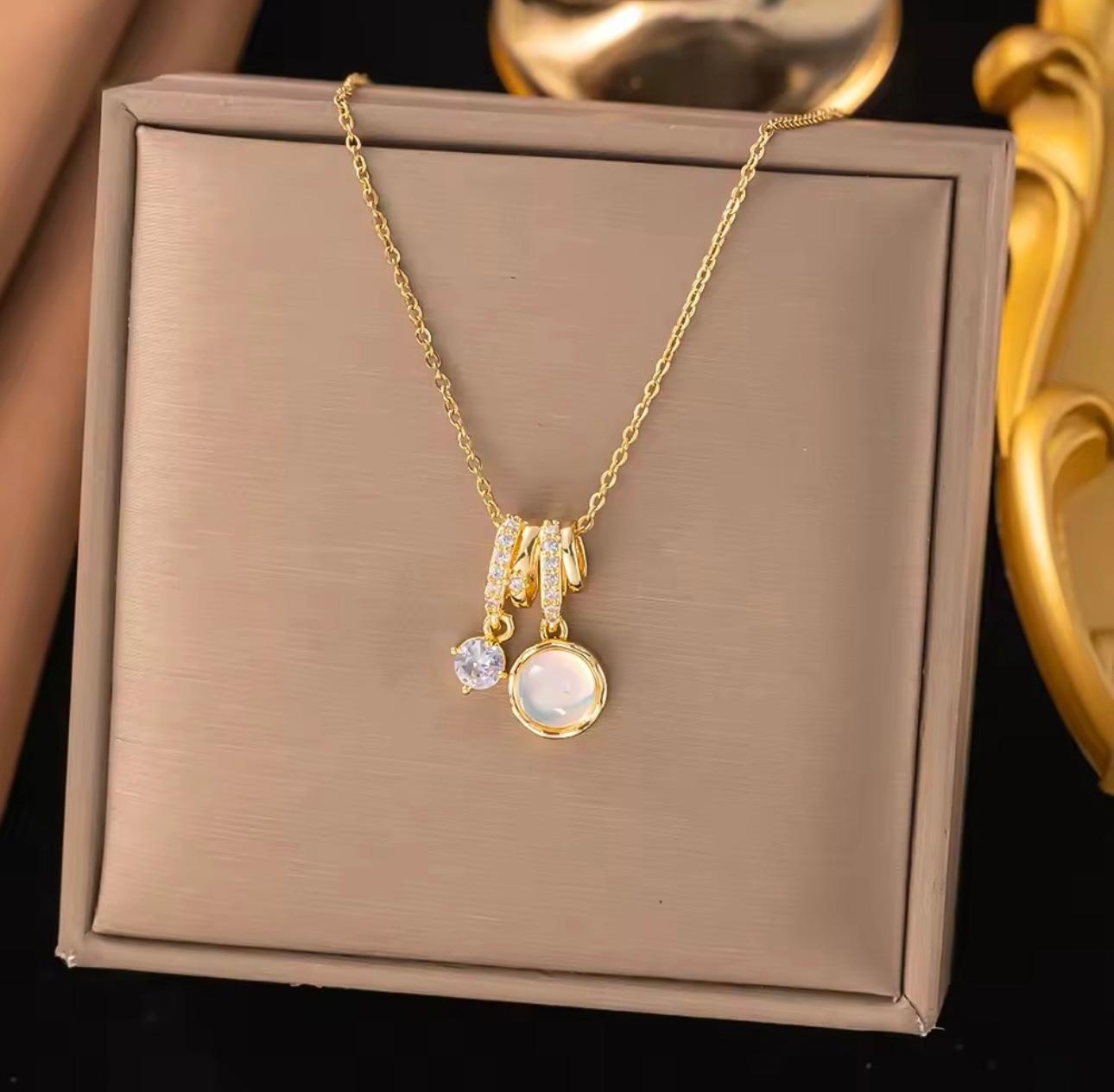 Shine moon Opal charms 18k gold plated on Stainless Steel Anti Tarnish necklace - Image 2