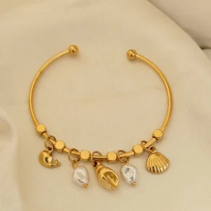 Baby size Ocean shell charms model 18k gold plated on Stainless Steel anti tarnish bracelet