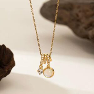 Shine moon Opal charms 18k gold plated on Stainless Steel Anti Tarnish necklace