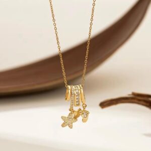 Foot & Star charms 18k gold plated on Stainless Steel Anti Tarnish necklace
