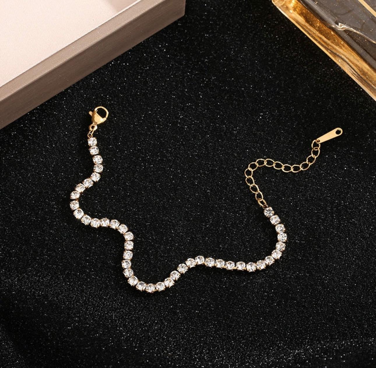 Tennis 18k gold plated on stainless steel chain bracelet - Image 3