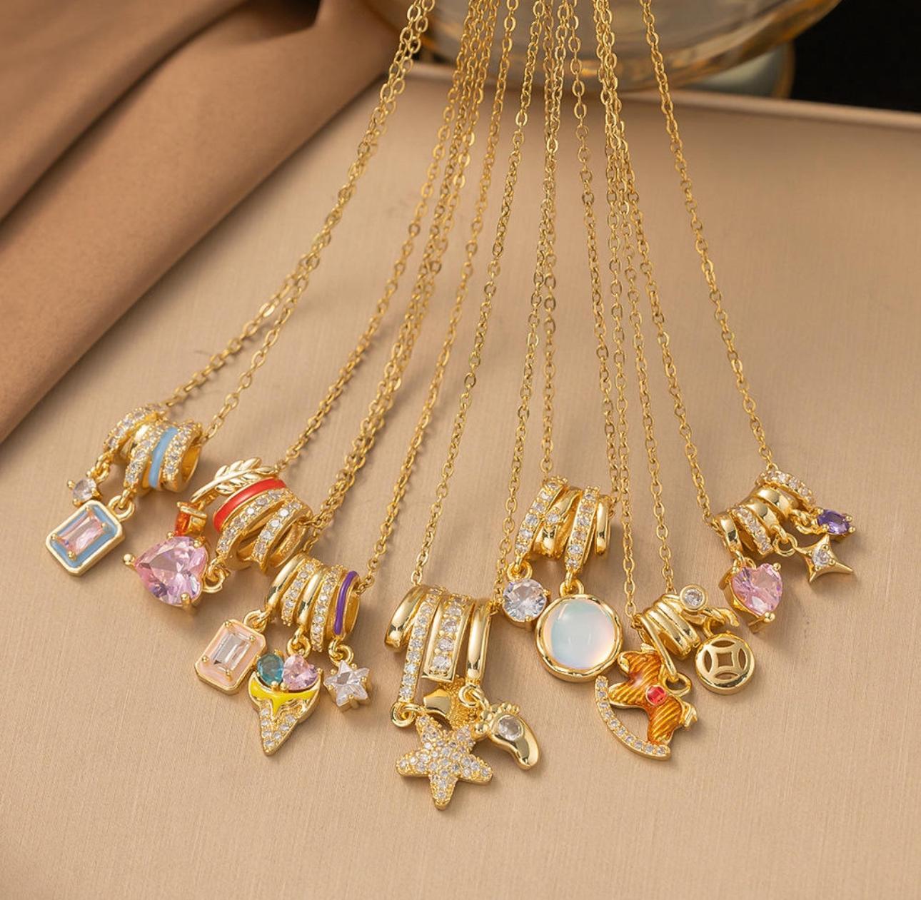 Shine moon Opal charms 18k gold plated on Stainless Steel Anti Tarnish necklace - Image 3