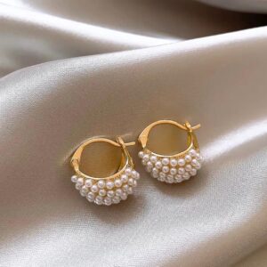 Pearls on basket Korean Hoops earrings