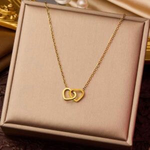Joint heart thin pendant 18k gold plated on Stainless Steel Anti Tarnish necklace