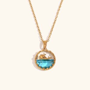 Blue sea Dolphin 18k gold plated on Stainless Steel Anti Tarnish necklace