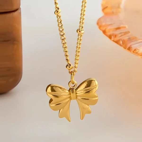 Scarf Bow pendant 18k gold plated on Stainless Steel Anti Tarnish necklace