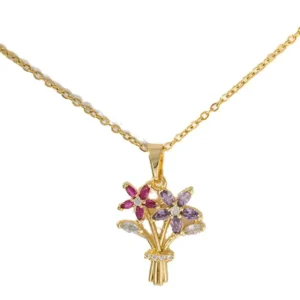 Trendy Flower bouquet 18k gold plated on Stainless Steel Anti Tarnish necklace