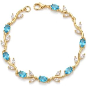 TULIP Sky blue white Antitarnish 18K Gold plated on stainless steel chain bracelet
