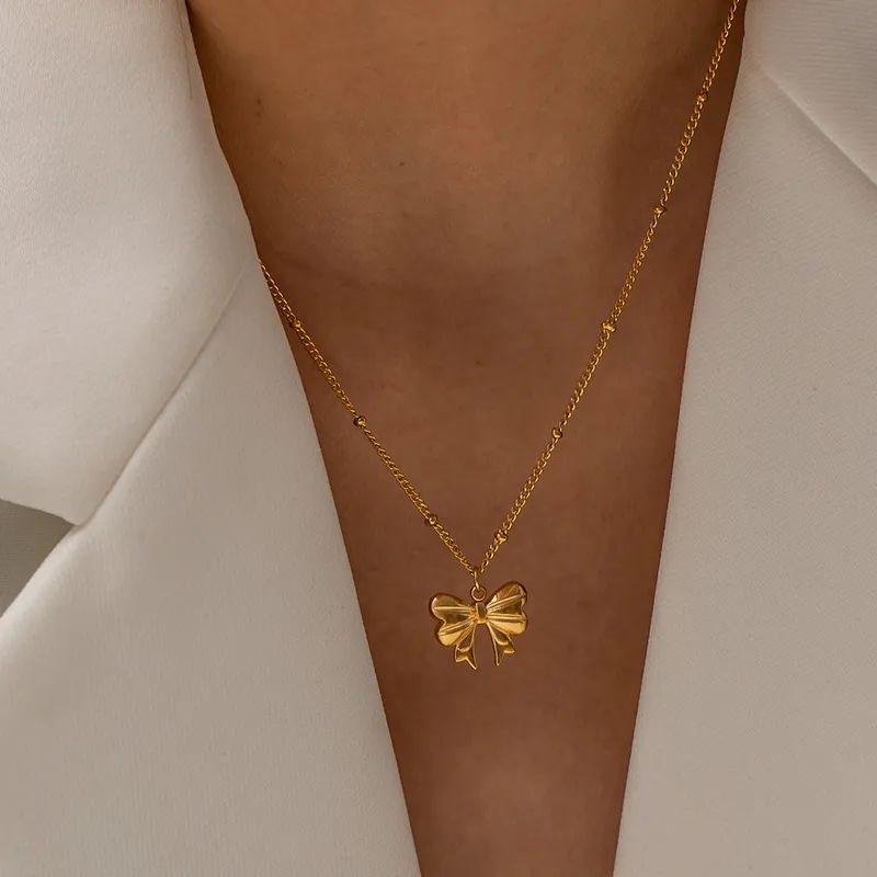 Scarf Bow pendant 18k gold plated on Stainless Steel Anti Tarnish necklace - Image 3