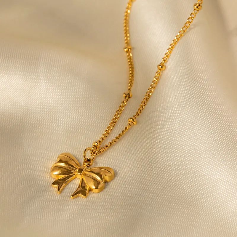 Scarf Bow pendant 18k gold plated on Stainless Steel Anti Tarnish necklace - Image 4