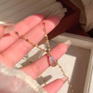 Rain drop glass pendant in Brass and 18k gold plated Stainless Steel Anti Tarnish necklace