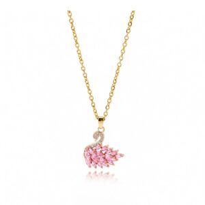 Pink swan pendant 18k gold plated Stainless Steel Anti Tarnish necklace