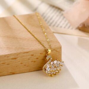 White swan pendant 18k gold plated Stainless Steel Anti Tarnish necklace