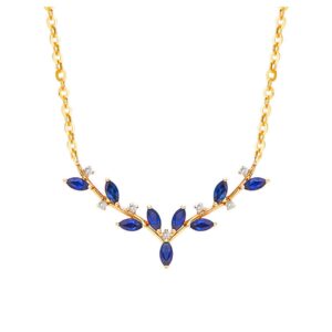 Deer Horns Blue & White stoned 18k gold plated Stainless Steel Anti Tarnish necklace