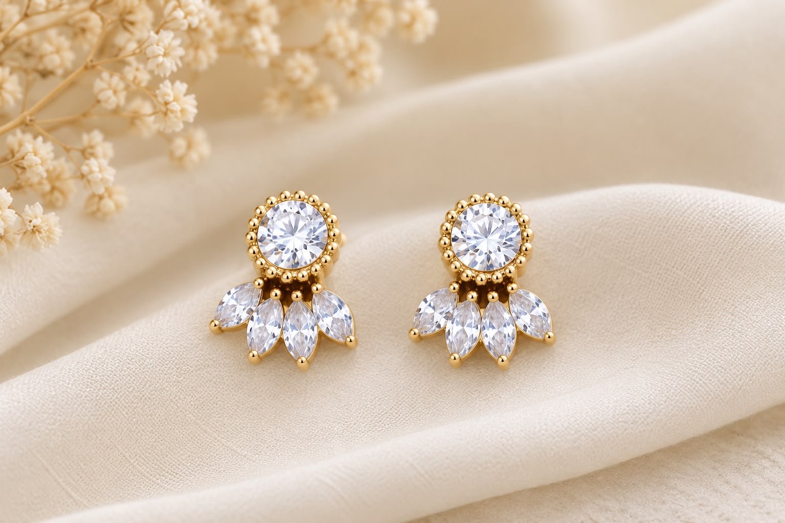 Lotus drop stud earrings Antitarnish 18k Gold plated on stainless steel