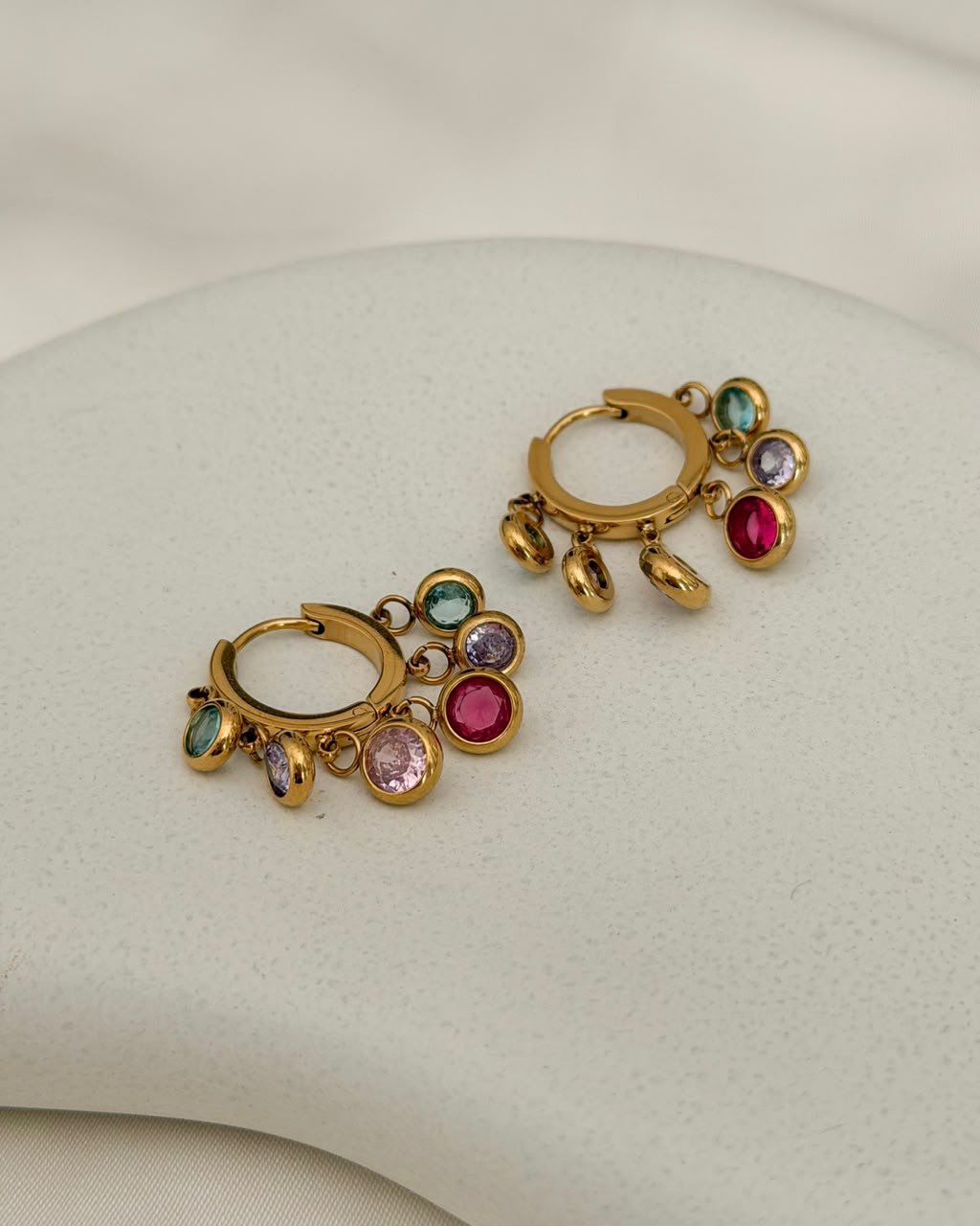 Color stones 316L Antitarnish 18k Gold plated on stainless steel Hoops earrings - Image 2