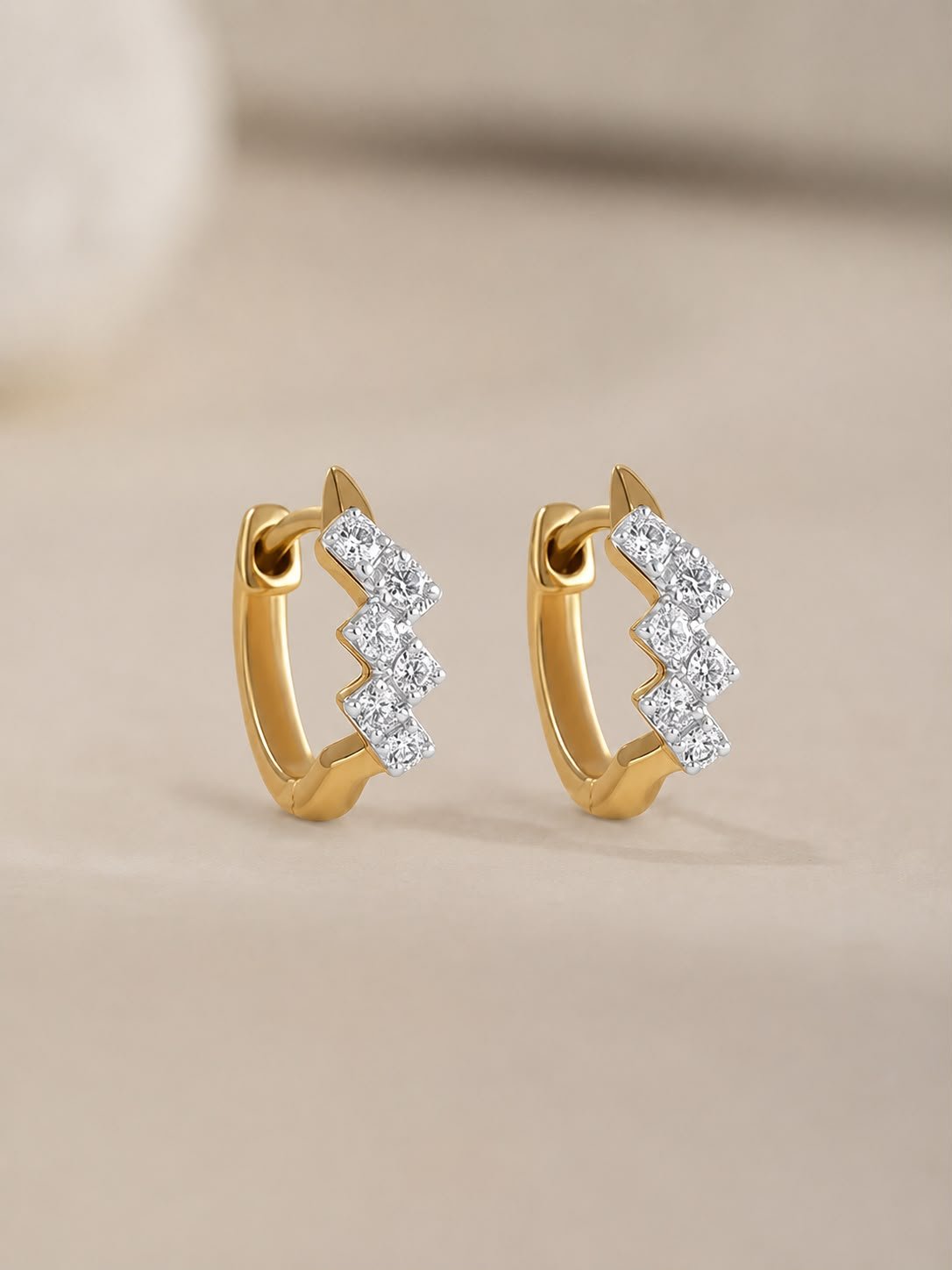 Slanting white stone 316L Antitarnish 18k Gold plated on stainless steel Hoops earrings