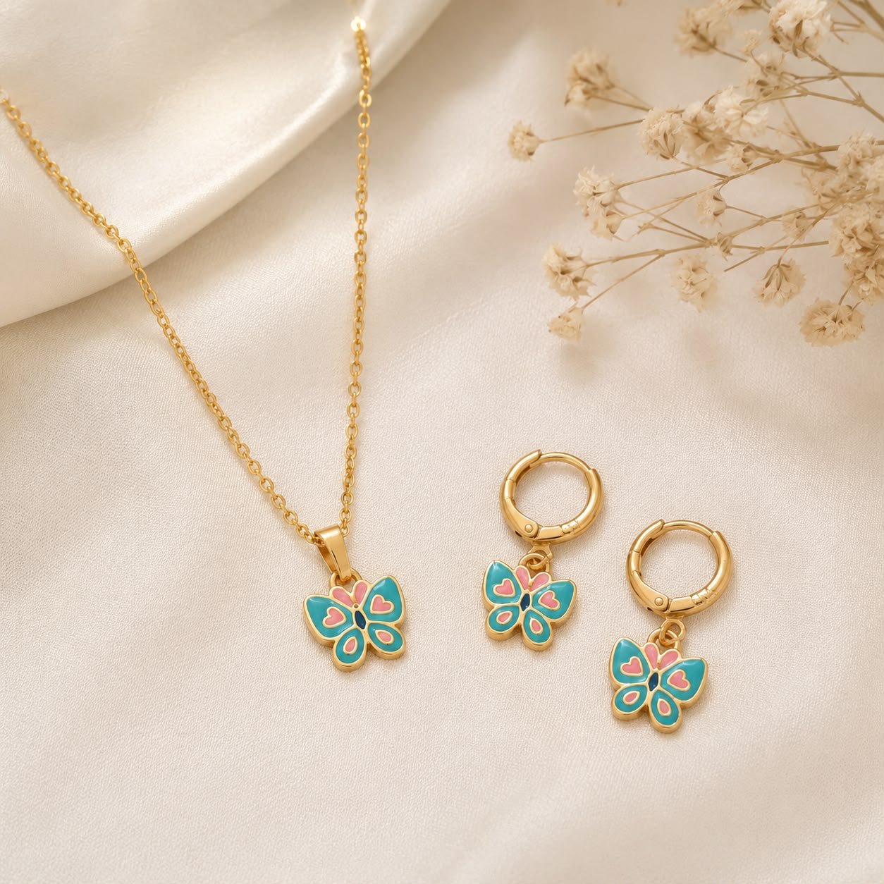 Butterfly combo 2 pieces fashion brass jewel set ( Necklace/Earrings)