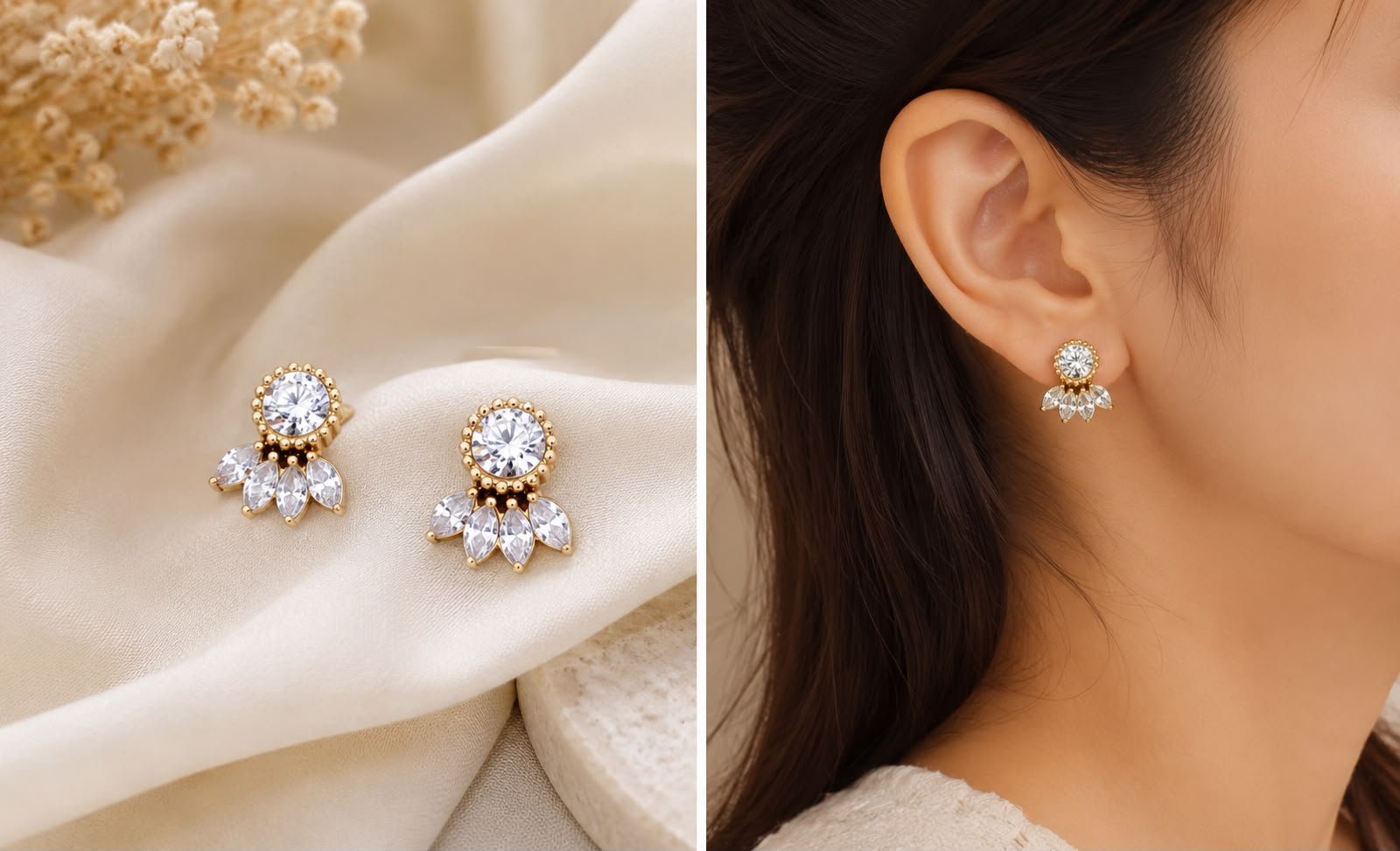 Lotus drop stud earrings Antitarnish 18k Gold plated on stainless steel - Image 2