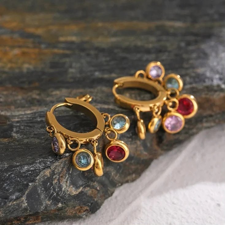 Color stones 316L Antitarnish 18k Gold plated on stainless steel Hoops earrings - Image 3