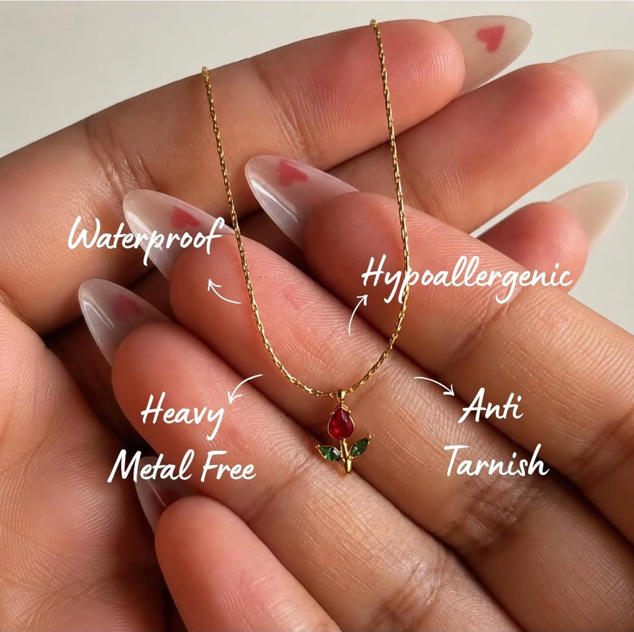Combo Set of red tulip earrings + Necklace 18K gold plated on Stainless Steel Anti Tarnish - Image 2