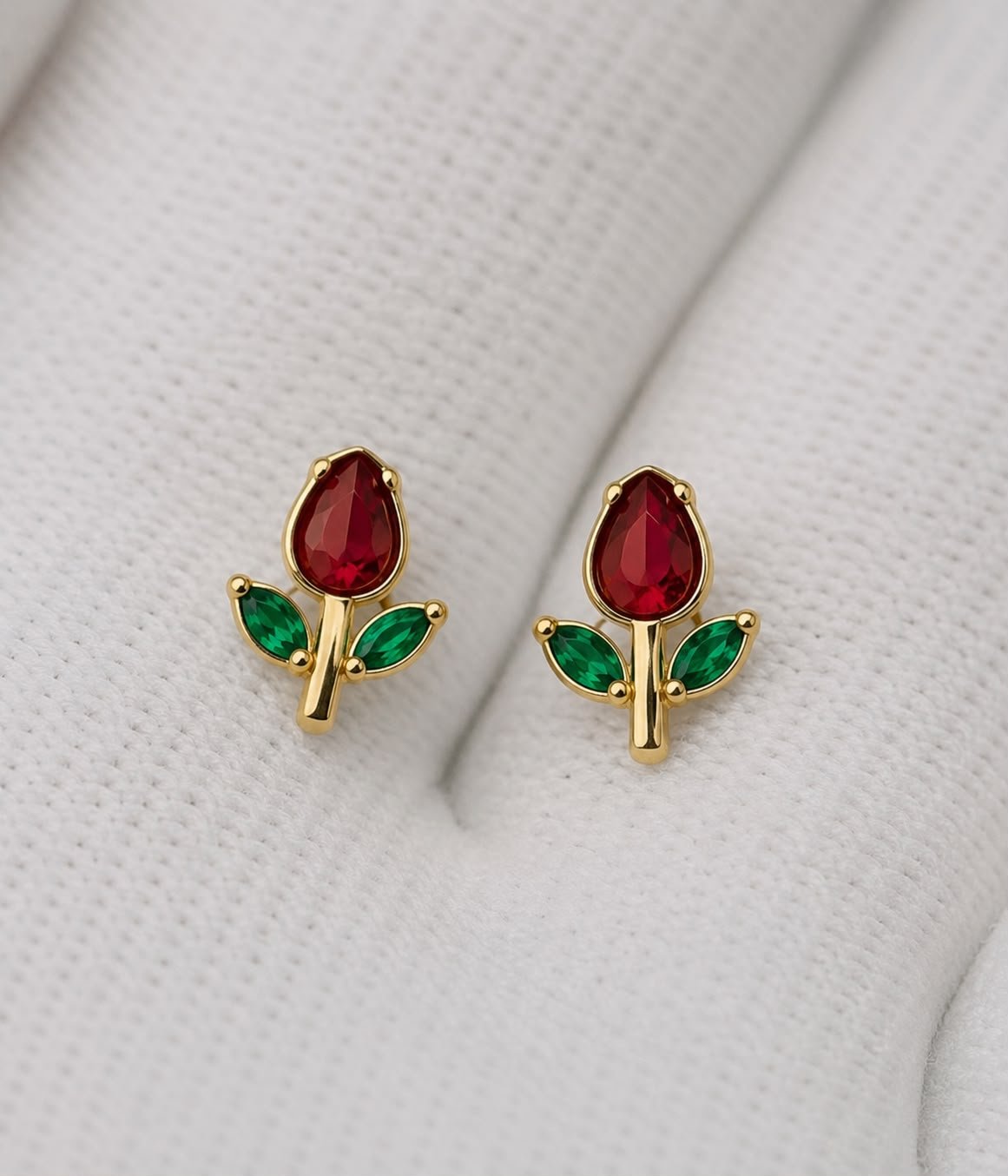 Combo Set of red tulip earrings + Necklace 18K gold plated on Stainless Steel Anti Tarnish - Image 3