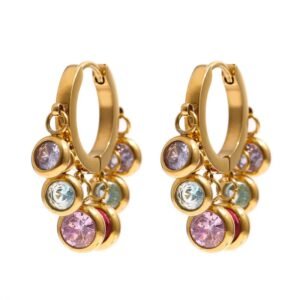 Color stones 316L Antitarnish 18k Gold plated on stainless steel Hoops earrings