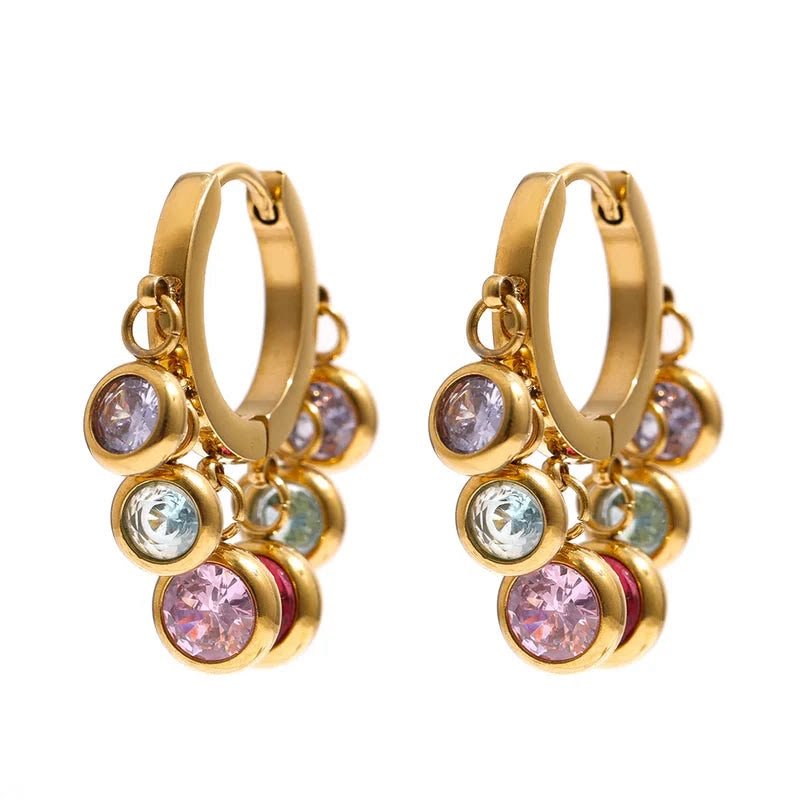 Color stones 316L Antitarnish 18k Gold plated on stainless steel Hoops earrings