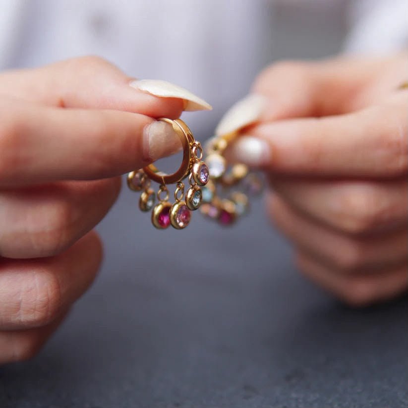 Color stones 316L Antitarnish 18k Gold plated on stainless steel Hoops earrings - Image 5